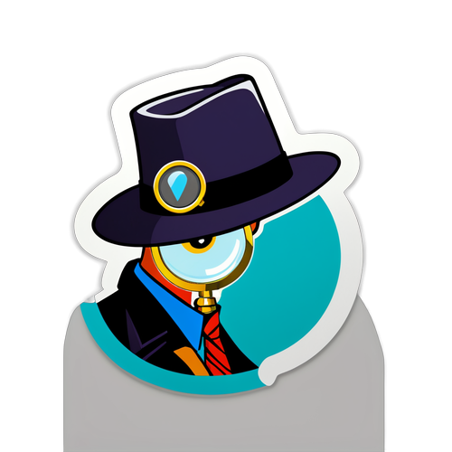 Isang Misteryosong Sticker na may Sombrero ng Detective at Magnifying Glass