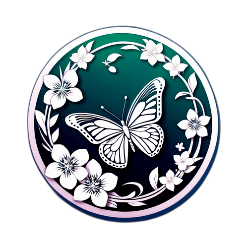 Güzel Kelebek ve Yasemin Çiçekleri Sticker Tasarımı