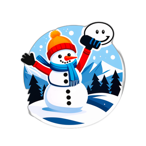 Vintersport klistremerke med snømann