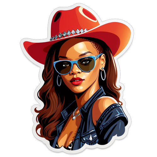 Ilustración de Rihanna con sombrero vaquero y gafas de sol