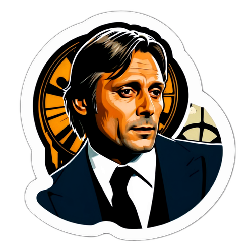 Retro-sticker av Mads Mikkelsen i klassisk filmscene