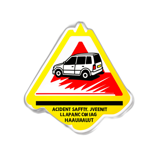 Sticker ontwerp van een ongeval in Hainaut met een waarschuwing voor verkeersveiligheid