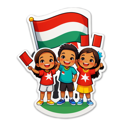 Merayakan Kemerdekaan: Sticker Ceria Anak-Anak Menggenggam Bendera Merah Putih!