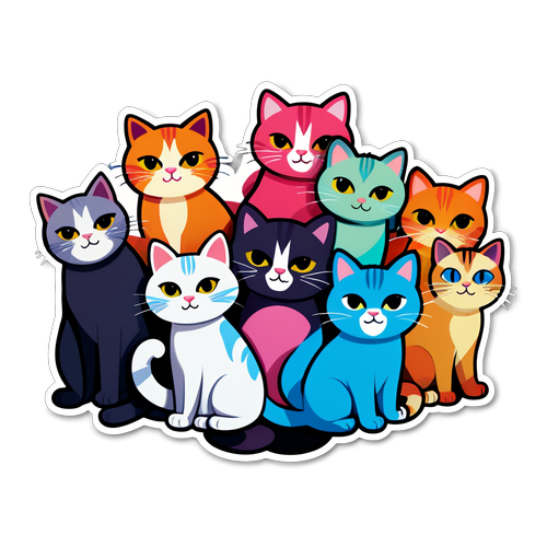 Kulay na Sticker ng mga Pusa