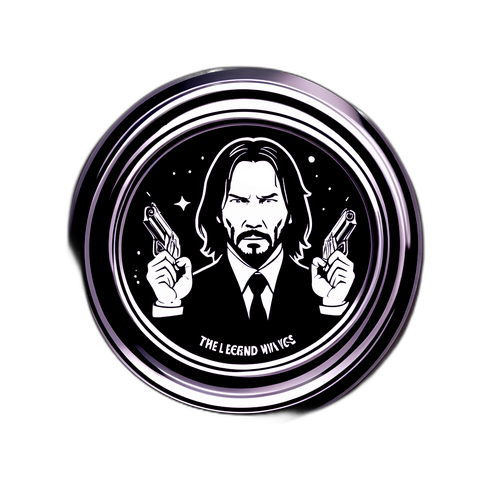 Minimalistti musta ja valkoinen tarra John Wickin ikonisen puvun ja solmion kanssa