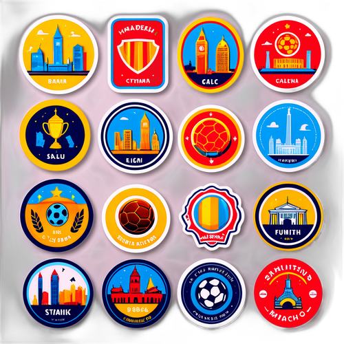 Thiết kế nhãn dán cho các trận thể thao với biểu tượng của thành phố
