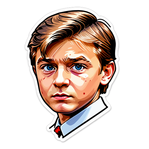 Create an attention-grabbing sticker of Barron Trump, incorporating elements that represent his heritage, such as a skyline of New York City and a touch of modern style for the younger generation.