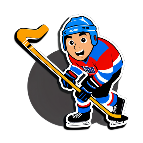 Dynamic Cartoon Hockey Player Sticker