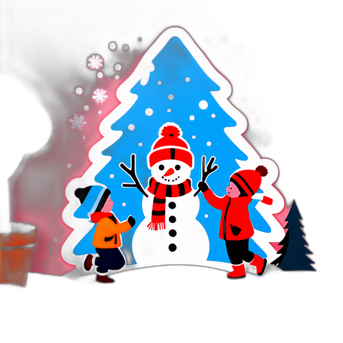 겨울철 눈 놀이를 하는 아이들과 눈사람의 아기자기한 모습