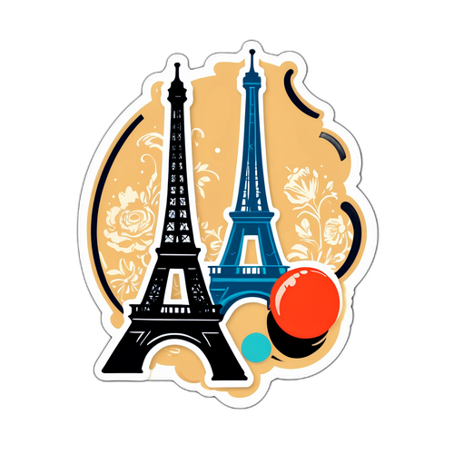 สติ๊กเกอร์หอไอเฟลและลูกบอลในสไตล์วินเทจ