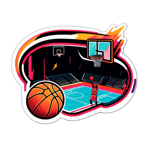 Dynamic Basketball Court Action Sticker