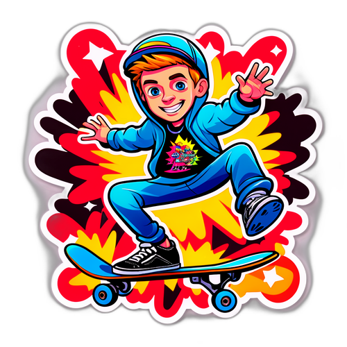 Rappresentazione Cartone Animato di Luke Littler con Skateboard