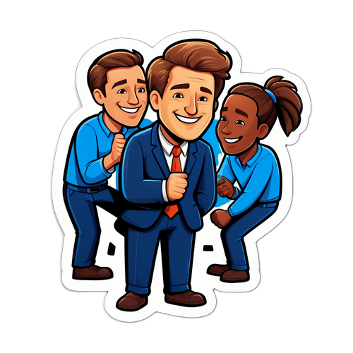 Spillevende tegneserie klistremerke av John Hammersmark som strategiserer med teamet