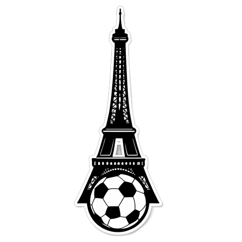 Stiker Minimalis Eiffel Tower dengan Bola Sepak