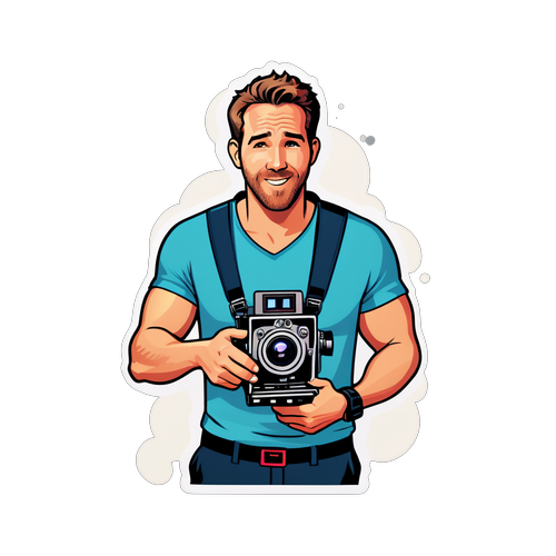 Vibrant klistermärke av Ryan Reynolds med filmkamera