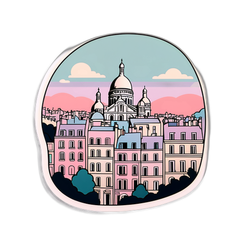 Sticker Minimaliste d'une Scène Iconique de Montmartre