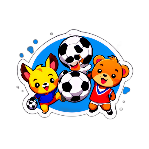 Stiker Kartun Haiwan Bermain Bola Sepak
