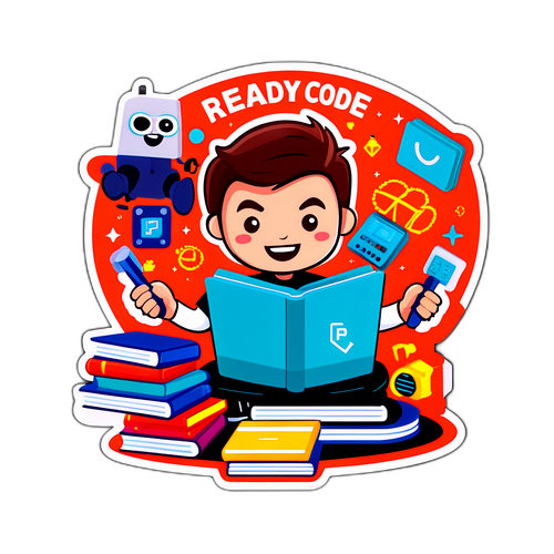 Masigasig na Tauhan na Napapalibutan ng mga Aklat na Coding