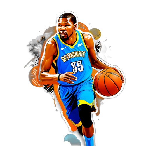 Kevin Durant en mouvement avec un fond de stade de basketball festif