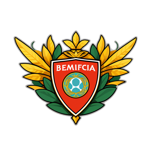 Thiết kế nhãn dán tối giản với logo Benfica và lá nguyệt quế vàng