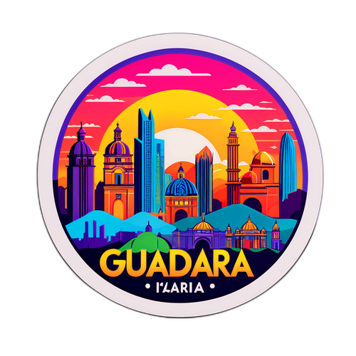 Makulay na Illustrasyon ng Skyline ng Guadalajara sa Takipsilim