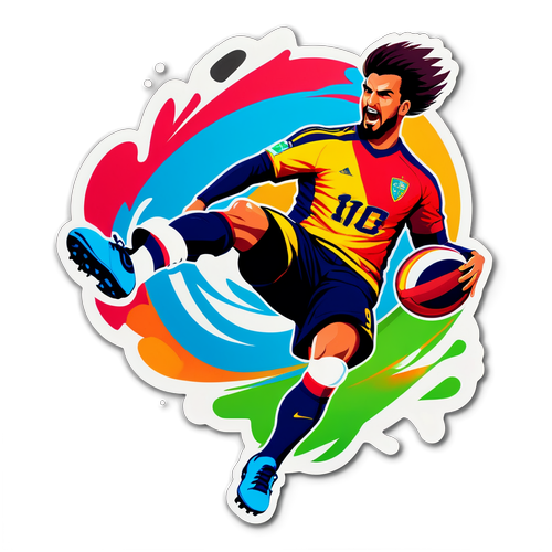 A bold and colorful sticker of a football being kicked, with visual effects to show motion. Include the text 'Kick Off!' in an energetic font to capture the excitement of the game.