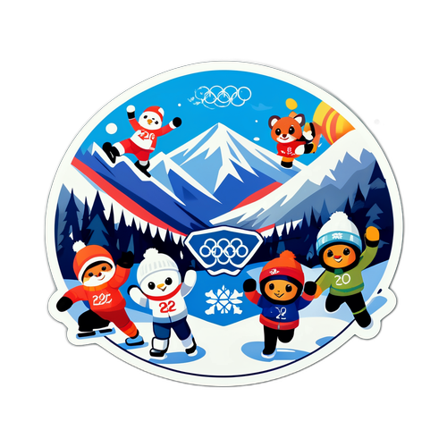 Autocollant dynamique des mascottes des Jeux Olympiques d'hiver 2026
