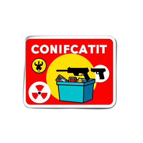 Ilustración de un sticker que muestra la confiscación de artículos ilegales