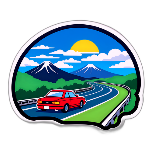 東北自動車道を走る車と風景のイラスト