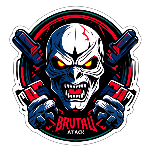Nálepka s nápisem 'Brutal Attack'
