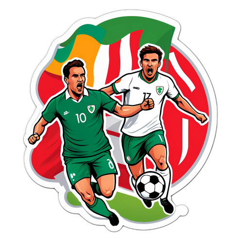 Klistermærke med komiske øjeblikke fra Irland vs Portugal fodboldrivalisering