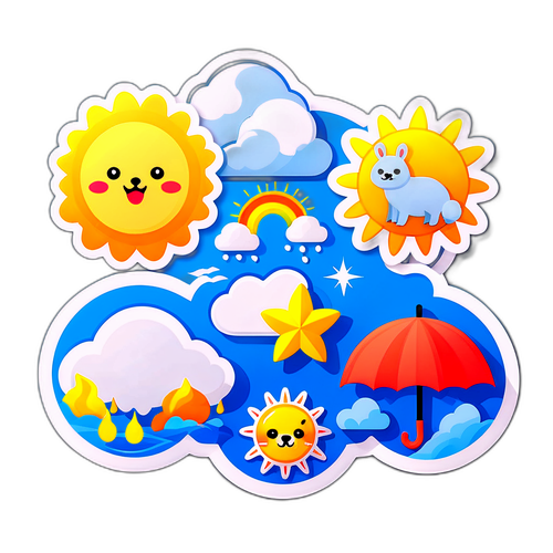可愛動物與天氣標籤設計
