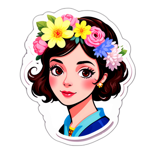 Autocollant de Diane Leyre avec une couronne de fleurs