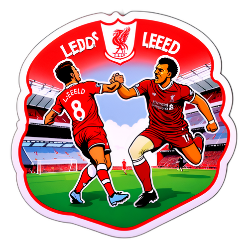 Наклейка, що зображує інтенсивну битву між Ліверпулем і Лідом