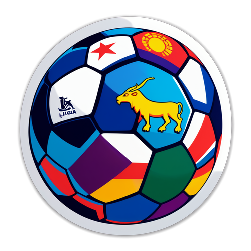 Värikäs La Liga -tarra, jossa jalkapallo ja pelipaita eri joukkueilta