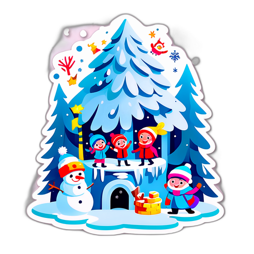 Сніговики, що будують снігову фортецю в зимовому лісі