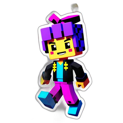 Personaj Roblox jucăuș cu o ținută pixelată colorată