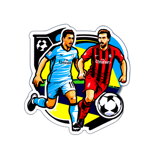 Een sticker die een spannende Champions League-wedstrijd afgebeeldt