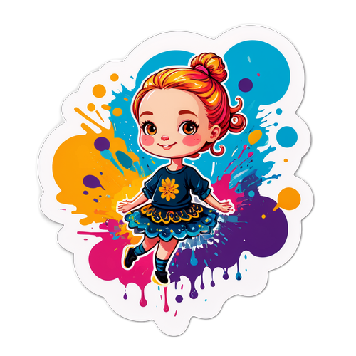Whimsisk klistremerke med kreativ jente