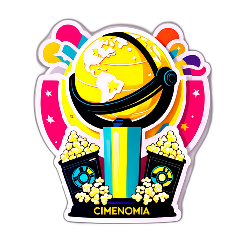 Fargerik Golden Globe Statutett Sticker