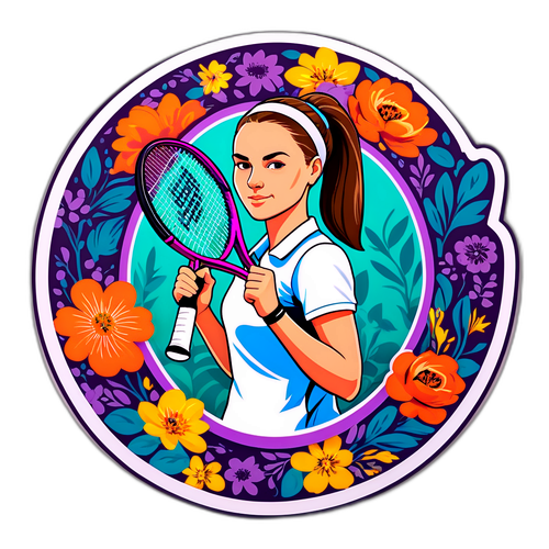 A etiqueta de Veronika Kudermetova em um fundo floral