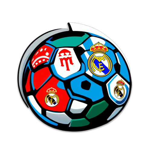 Design cu o minge de fotbal și logo-urile echipelor Girona și Real Madrid