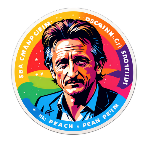 Farverig klistermærke med fokus på Sean Penns aktivisme