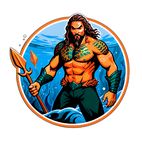 Autocollant de Jason Momoa avec un fond aquatique