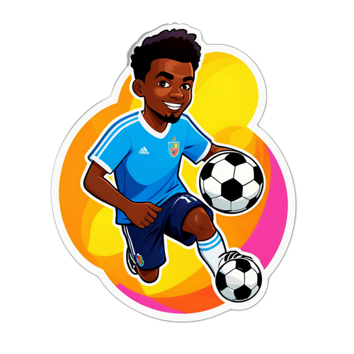 Muundo wa sticker wa Hugo Ekitike akicheka na mipira ya soka