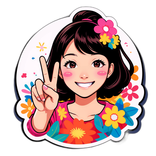 花柄の背景を持つ笑顔の七子松島のイラスト