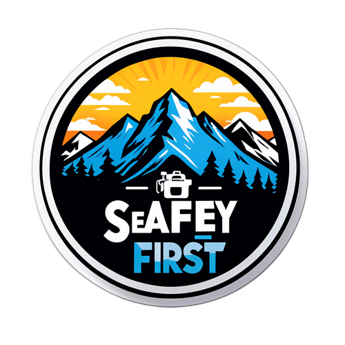 Inspirujący widok górski z hasłem 'Safety First'