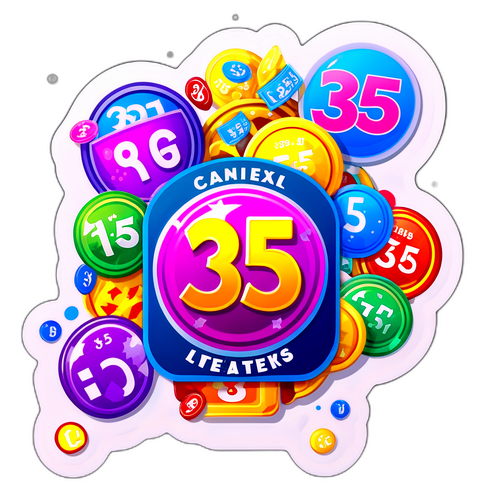 Adesivo com o número 3555 e ícones de loteria