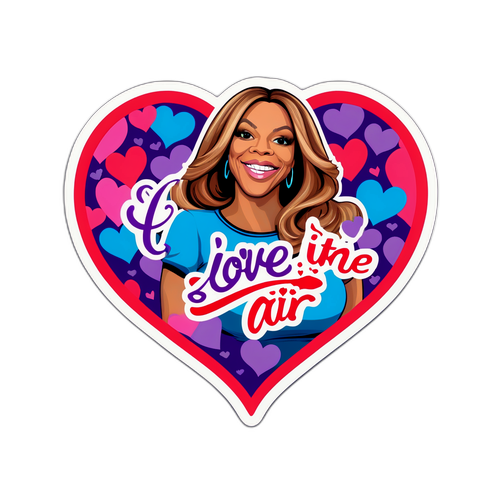 Wendy Williams met een hartvormige achtergrond en de quote 'Love is in the air'