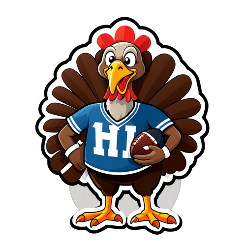 Diseño divertido de un pavo en Thanksgiving con camiseta de la NFL y sosteniendo un balón de fútbol